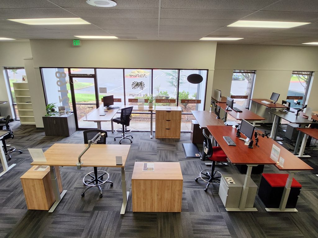 Sit Stand Desks in Showroom